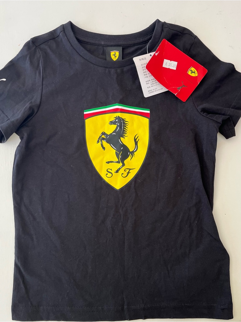 Scuderia Ferrari Puma Black Tee with Yellow Shield Logo